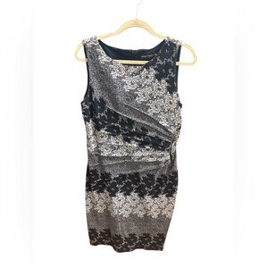 Ivanka Trump Navy Gray and White Floral Midi Dress FLATTERING